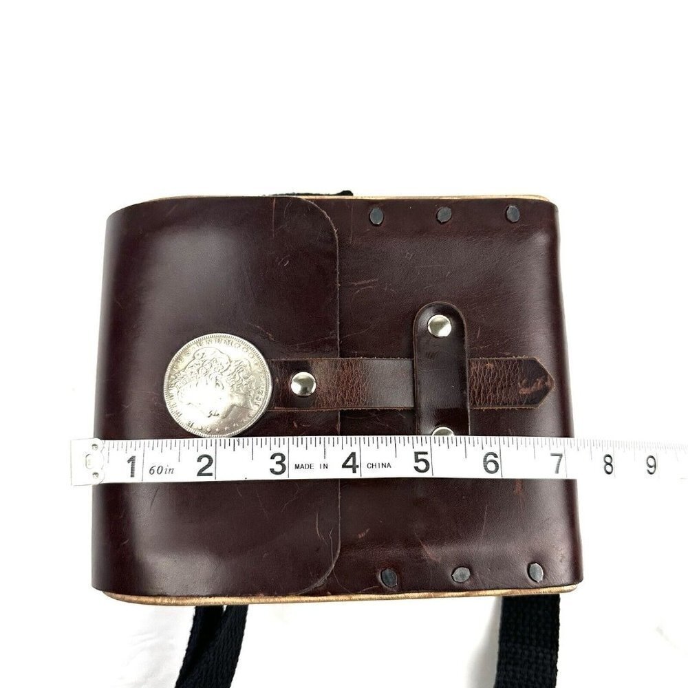 Quiet Leather Works Crossbody Handbag Brown Leather Wood Sides Made in USA Rare - Picture 11 of 13